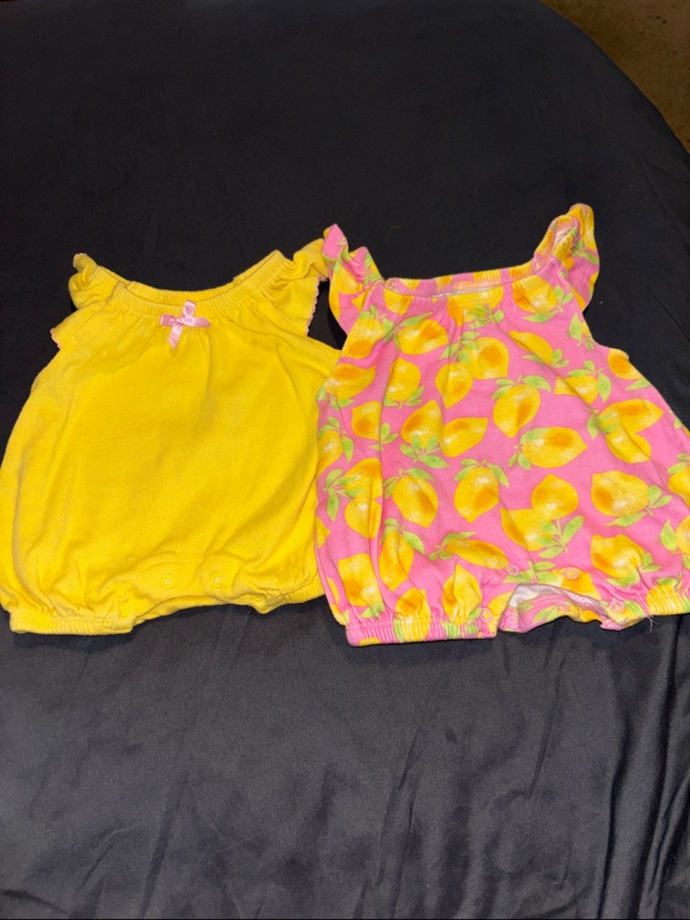 Baby Essentials Girls Yellow & Pink Lemon Print Matching Rompers